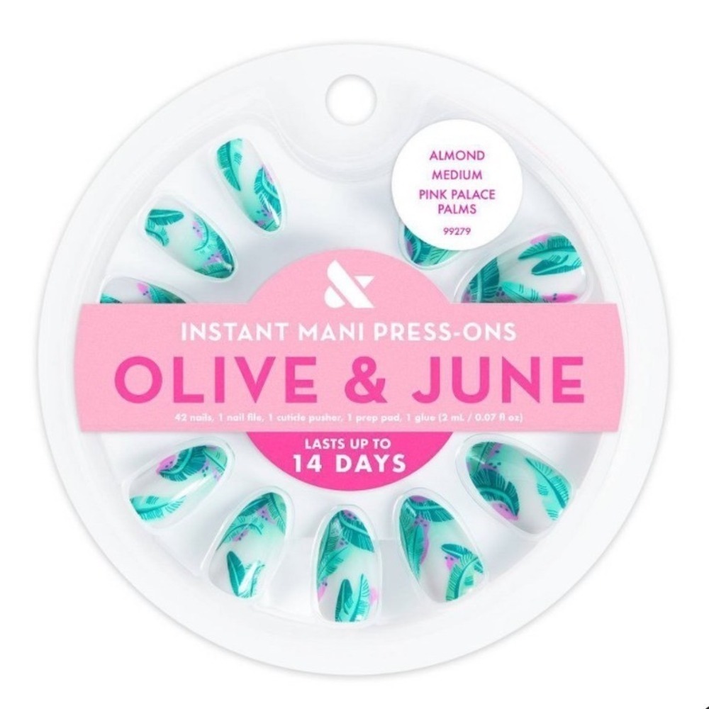 Olive & June Pink Palace Palms Instant Mani Press-On Nails Almond Medium